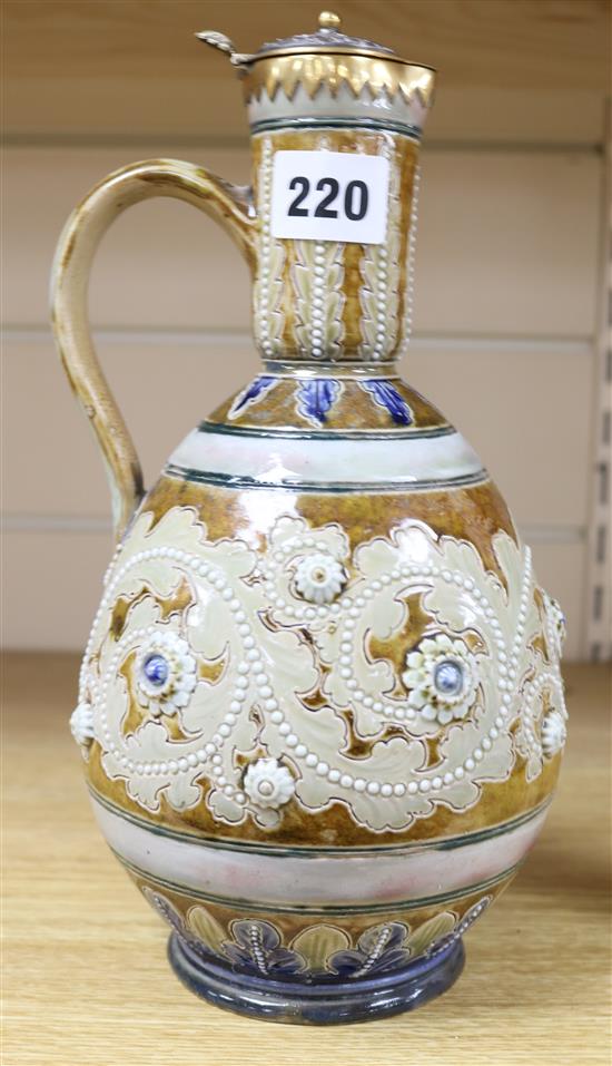 A Doulton Lambeth George Tinworth lidded jug, 1874